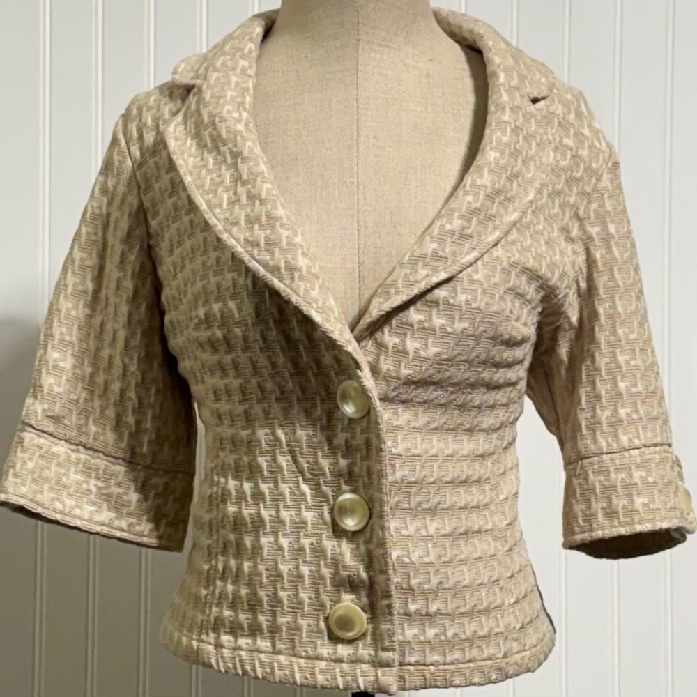 Mossimo Womens XL Cream Textured Short Sleeve Blazer Y2K Office‎ Siren Academia